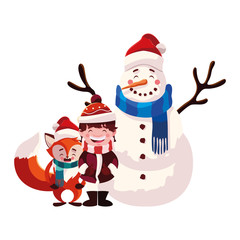 card of christmas with boy and animals in white background