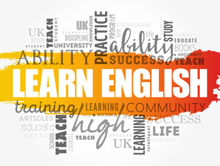 Learn English word cloud collage, education concept background