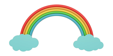 Rainbow and clouds Isolated on white background. 3d illustration