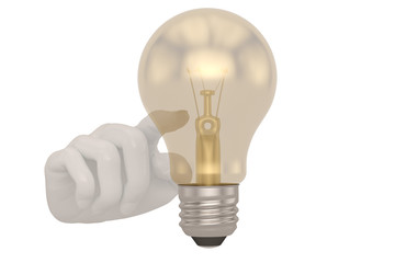 Light bulb with hand Isolated on white background. 3d illustration