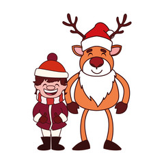 boy and reindeer with hat and scarf in white background