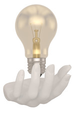 Light bulb with hand Isolated on white background. 3d illustration