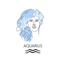 Zodiac sign Aquarius. One line. Vector illustration in the style of minimalism. Continuous line.