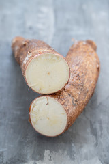 raw cassava on ceramic background