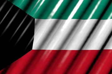 wonderful any celebration flag 3d illustration. - shining - looking like plastic flag of Kuwait with big folds