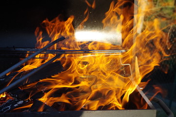 fire in a barbecue 
