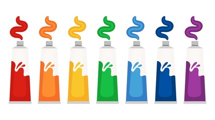 Rainbow colors tube paints. Colorful oil or watercolor paints vector illustration © ssstocker