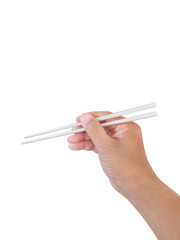 Hand Holding Chopsticks Isolated on White Background