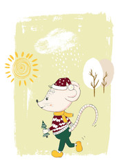 Vector illustration with cute rat for happy new year party. Chinese Zodiac Sign Year of Rat. Symbol of 2020. Perfect for wrapping.