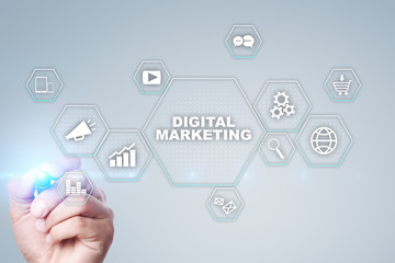 Digital marketing technology concept. Internet. Online. Search Engine Optimisation. SEO. SMM. Video...