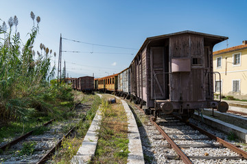 Fototapeta na wymiar Dismissed old train in Abruzzo Region, Italy