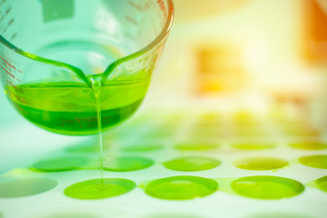 Measuring cup,Liquid from measuring cup into the soap mold,Handmade soap, natural cosmetics