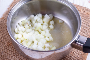 Chopped onions in a saucepan