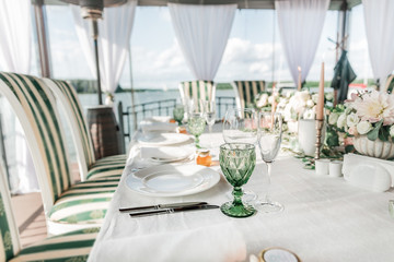 close up. table served for the wedding feast.