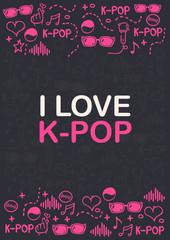 K Pop hand draw doodle background. Korean music style.