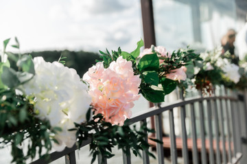 background image beautiful flowers near the city sidewalk