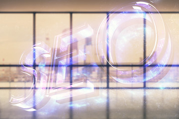 Double exposure of seo icon hologram on empty room interior background. Data concept.