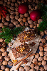 delicious apple chocolate cake with hazelnuts