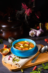 polish pea soup (grochowka) with smoked bacon and sausage