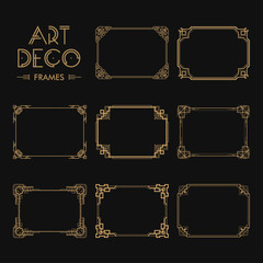 Set of Art deco borders and frames. Creative template in style of 1920s for your design. Vector illustration. EPS 10