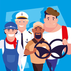 set of men with different profession of drivers