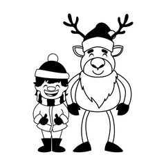 boy and reindeer with hat and scarf in white background
