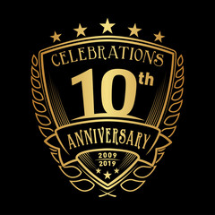 10th shield anniversary logo. 10th years logo. Vector and illustration.