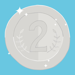 Award medal icon. Silver medal for second place. Vector illustration of a medal for second place. Hand drawn medal for 2nd place with laurel branches.