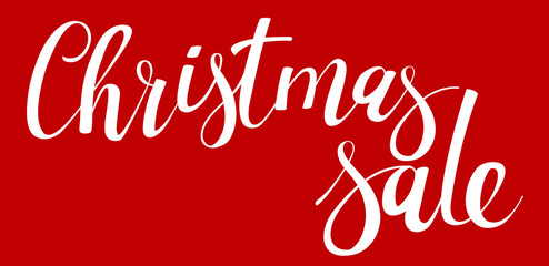 Christmas sale calligraphic lettering inscription decorated with New Yerar tree. Vector tenplate for Christmas invitation, discount card, banner, web page and mobile app.