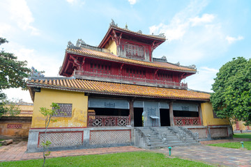 Fototapeta premium Building in the Imperial City of Hue, Vietnam Sep, 2018, Thien Mu Pagoda City of Hue, Vietnam Sep, 2018 
