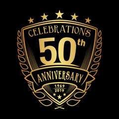 50th shield anniversary logo. 50th years logo. Vector and illustration.