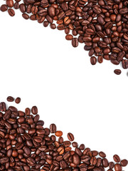 Coffee beans isolated on a white background. Top view. Copy space. Design element.