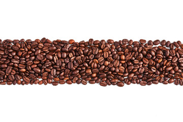 Coffee beans isolated on a white background. Top view. Copy space. Design element.