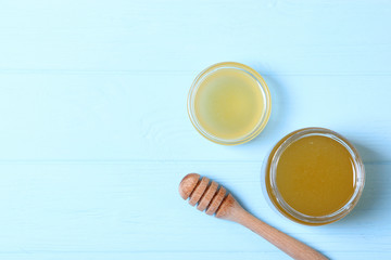Honey on the table top view.