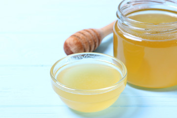 Fresh honey on the table.