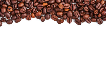 Coffee beans isolated on a white background. Top view. Copy space. Design element.