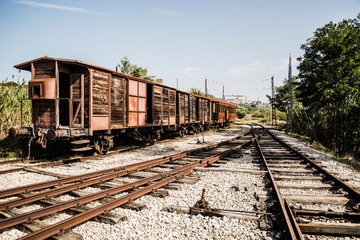 Fototapeta na wymiar Dismissed old train in Abruzzo Region, Italy