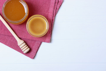 Honey on the table top view.