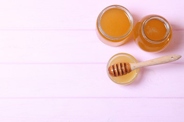 Honey on the table top view.