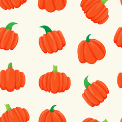 Seamless pattern with bright pumpkins on white background. For fall decoration, autumn fest invitations, fabric, kitchen textile and helloween print, web page background, gift and wrapping paper. 