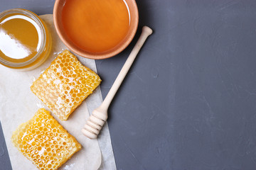 Honey on the table top view.