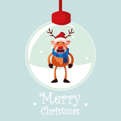 christmas ball with reindeer and label merry christmas