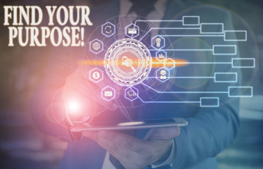 Text sign showing Find Your Purpose. Business photo text reason for something is done or for which still exists Picture photo system network scheme modern technology smart device
