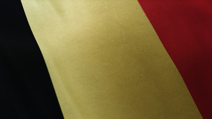 locked full-screen close shot of the national flag of Belgium seamlessly waving in the wind. The banner/emblem is made of realistic satin texture and rendered in a daylight situation. 