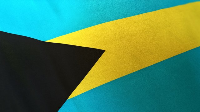 locked full-screen close shot of the national flag of Bahamas seamlessly waving in the wind. The banner/emblem is made of realistic satin texture and rendered in a daylight situation. 