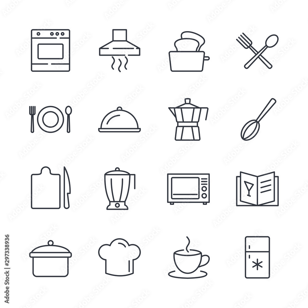 Poster kitchen set icon template color editable. kitchen pack warning symbol vector sign isolated on white 