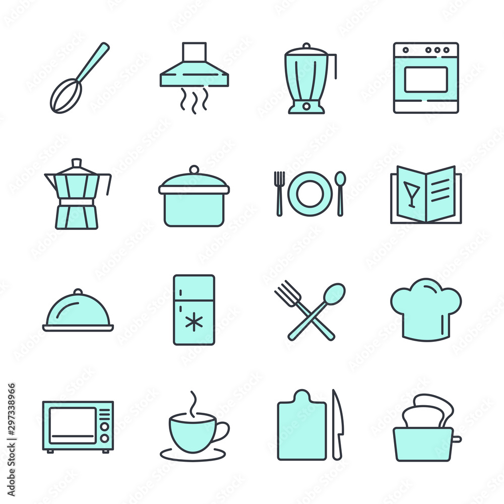 Poster kitchen set icon template color editable. kitchen pack warning symbol vector sign isolated on white 