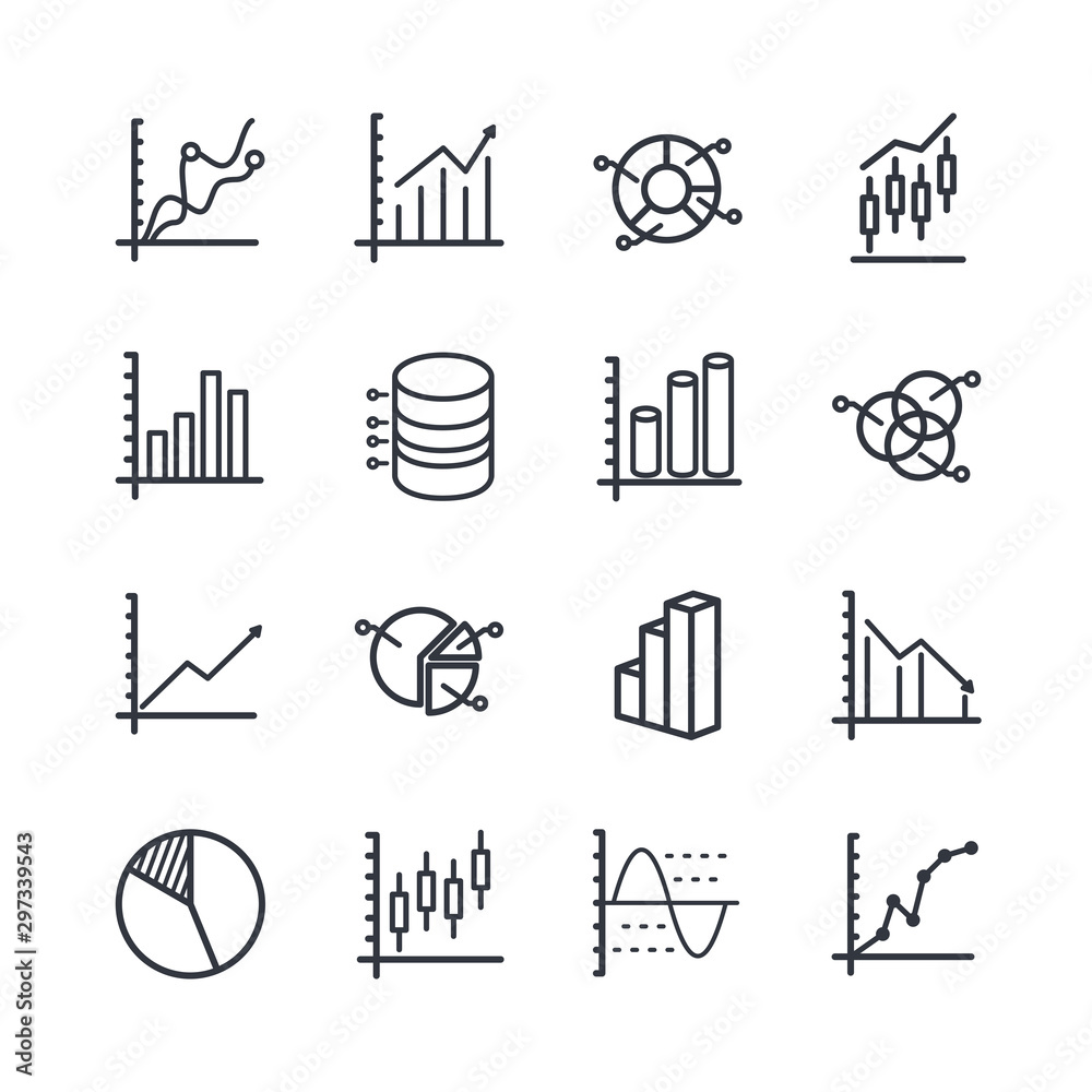 Leinwandbilder set of charts and diagrams icon template color editable. dot plot, 3d chart, trend and more symbol v
