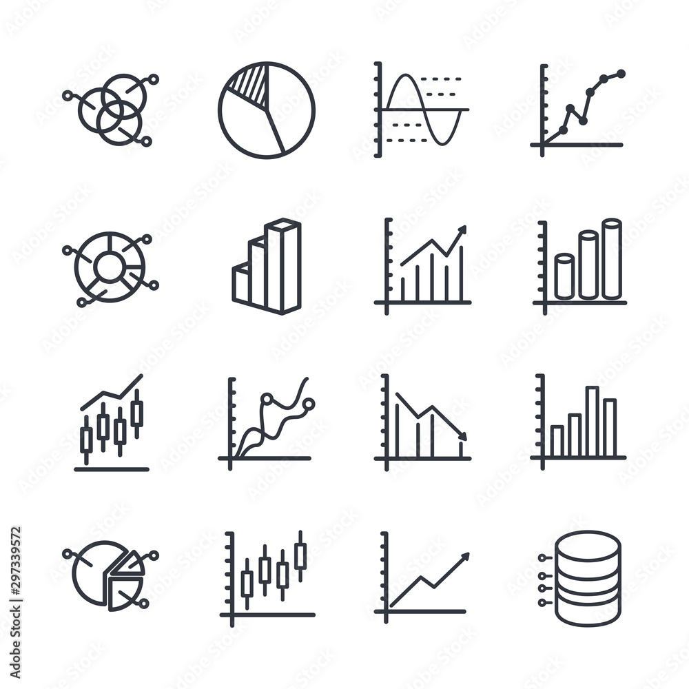 Leinwandbilder set of charts and diagrams icon template color editable. dot plot, 3d chart, trend and more symbol v