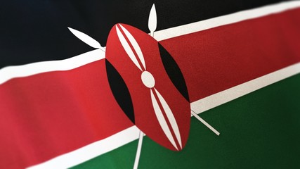 3D rendering of the national flag of Kenya waving in the wind. The banner/emblem is made of realistic satin texture and rendered in a daylight situation.  - obrazy, fototapety, plakaty